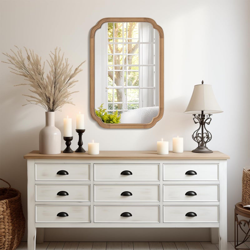 WallBeyond 20" x 30" Rounded Corner Arch Wall Mirror with Wood Frame for Entryway, Living Room or Bedroom Home Decor - Light Woodgrain [20" x 30" Honey-Colored] - Image 3