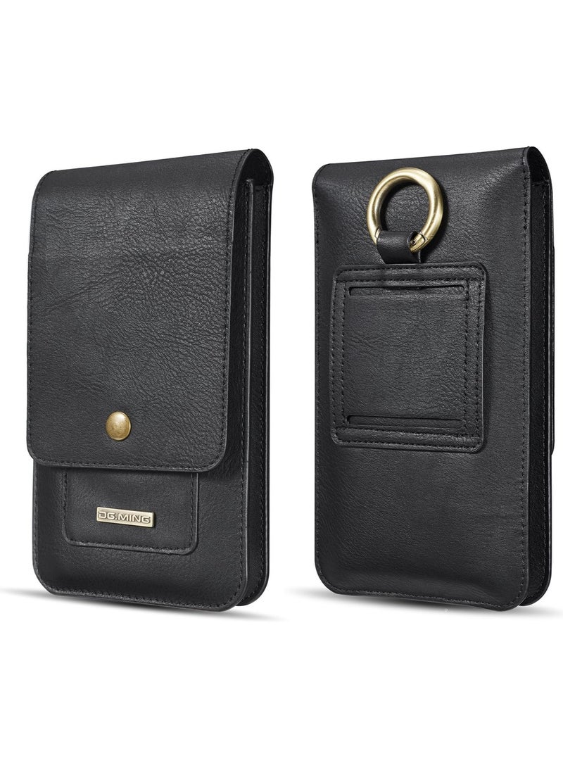 Universal Phone Belt Holster for Galaxy S23 Ultra,S23 FE,S23+ 5G,Note 20,Genuine Leather Men Carrying Sleeve Pouch with 13 Card Holder[Suitable for phones up to 7 inch]  - Image 1