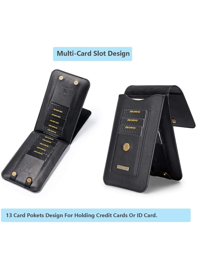 Universal Phone Belt Holster for Galaxy S23 Ultra,S23 FE,S23+ 5G,Note 20,Genuine Leather Men Carrying Sleeve Pouch with 13 Card Holder[Suitable for phones up to 7 inch]  - Image 2
