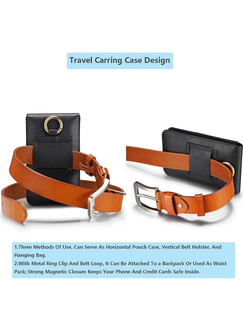 Universal Phone Belt Holster for Galaxy S23 Ultra,S23 FE,S23+ 5G,Note 20,Genuine Leather Men Carrying Sleeve Pouch with 13 Card Holder[Suitable for phones up to 7 inch]  - Image 3