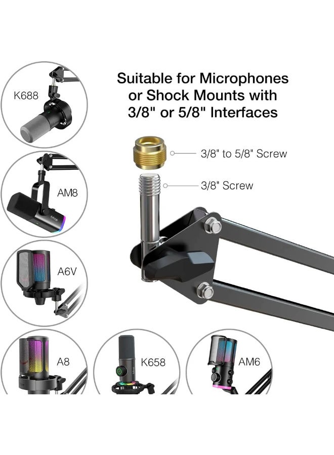 فيفين FIFINE CS1 Scissor Boom Arm Stand with 3/8" Thread Size and 5/8" Adapter for All Standard Mics, Mic Mounts, Shock Mounts Black - Image 3