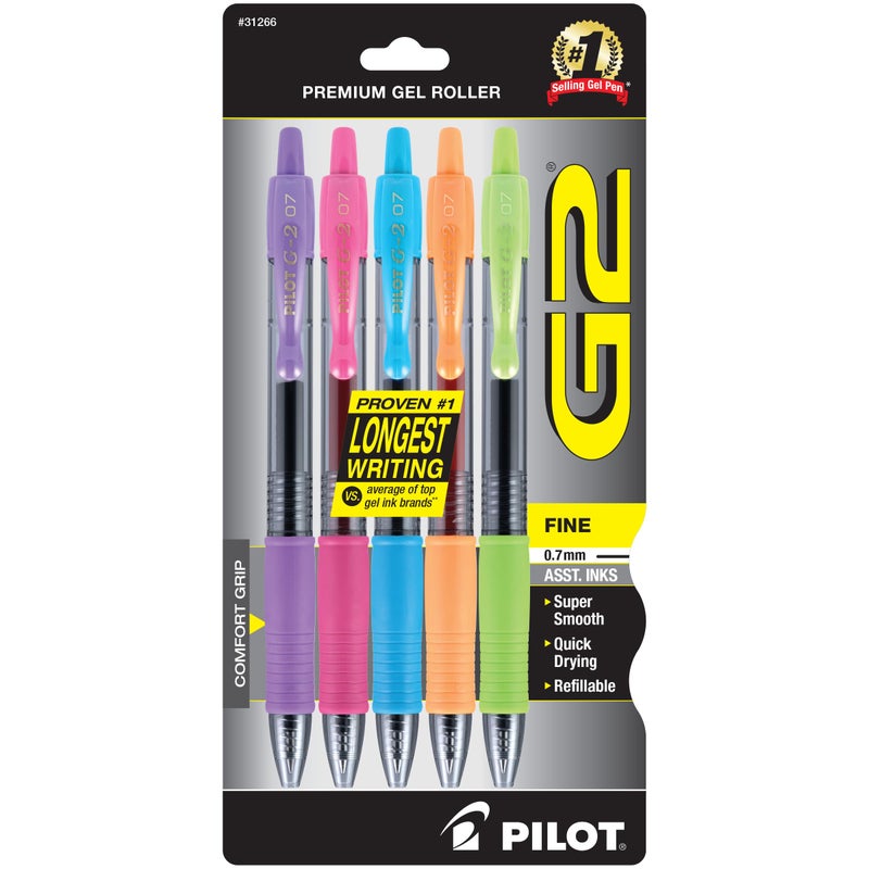 Pilot G2 Premium Gel Pens, Gel Roller Pens, Fine Point 0.7 mm Assorted Colors 5 - Image 1