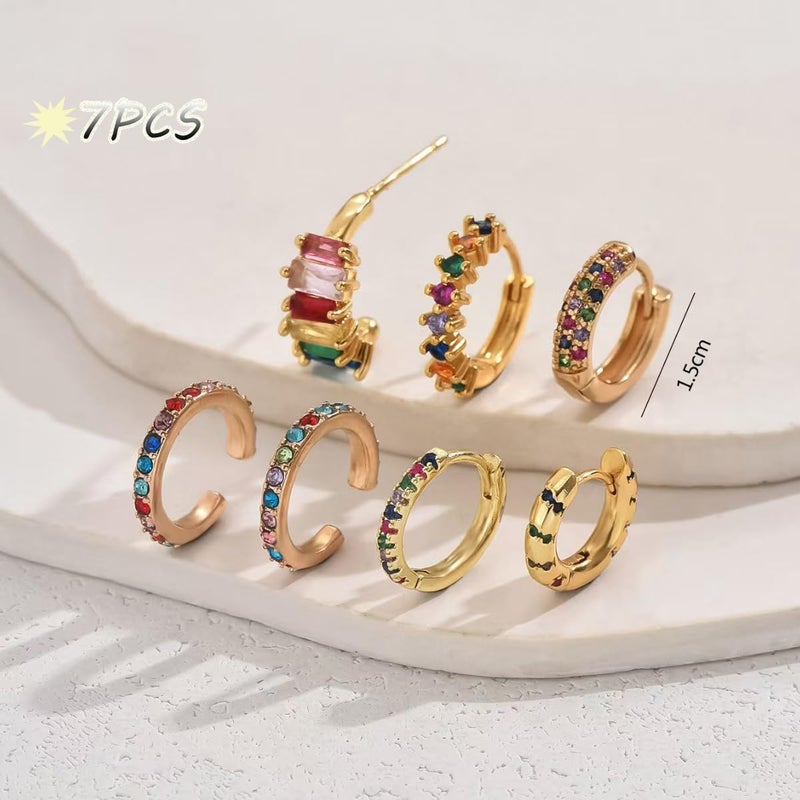 Yewkit Gold Hoop Earrings Set for Women, 7Pcs14K Gold Plated Hypoallergenic Multiple Piercing Earrings for Women Jewelry Gift (Style-Gold cz A) - Image 4