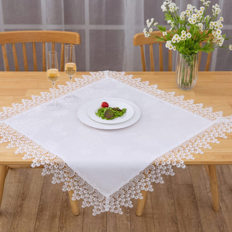 BrekSdat White lace Premium Square Farmhouse Tablecloth Waterproof OilProof SpillProof AntiShrink Soft Wrinkle Resistant Decorative Fabric Table Cover Kitchen Dinning Party Wedding Banquet