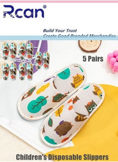Rcan 5 Pairs Disposable Kids Guests Slippers, Closed Toe Bulk for Shoeless Home Multicolor Cotton Boys Girls Slipper for Indoor Hotel SPA Travel Park  - Image 1