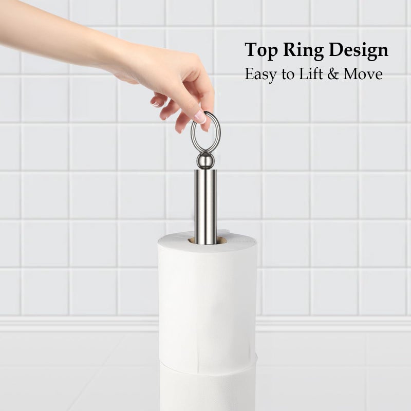 ROLABAM Toilet Paper Holder Stand with Reserve Function  Free Standing Toilet Paper Holder for Bathroom  Toilet Paper Stand with Reserve for 4 Rolls 22.5"" Height (2 Pack  Brushed Nickel) - Image 2