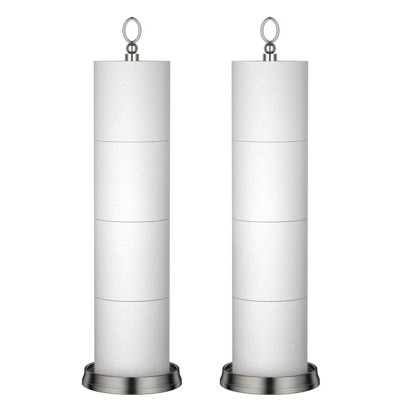 ROLABAM Toilet Paper Holder Stand with Reserve Function  Free Standing Toilet Paper Holder for Bathroom  Toilet Paper Stand with Reserve for 4 Rolls 22.5"" Height (2 Pack  Brushed Nickel) - Image 1