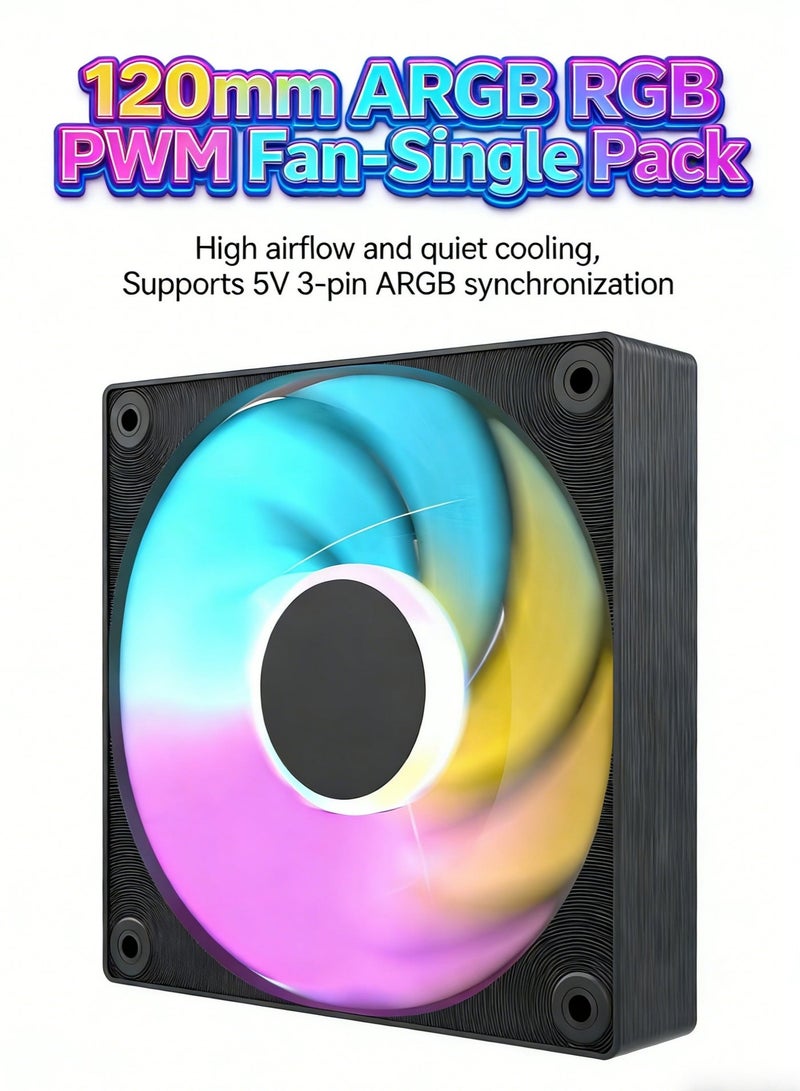POWER 120mm ARGB RGB PWM PC Cooling Fan – Silent High Airflow Case Fan with 5V 3-Pin Sync for Gaming & Desktop PC Radiator - Image 1