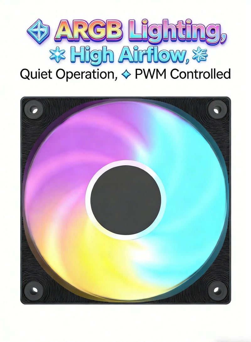 POWER 120mm ARGB RGB PWM PC Cooling Fan – Silent High Airflow Case Fan with 5V 3-Pin Sync for Gaming & Desktop PC Radiator - Image 2