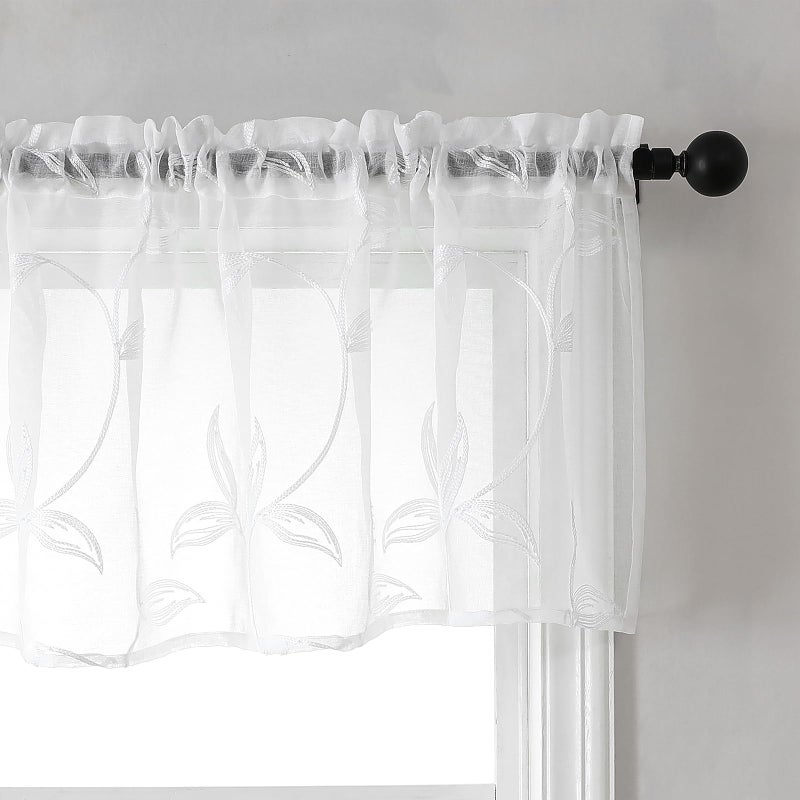 VISIONTEX VISIONTEX Sheer Voile Curtain Valances  Decorative Leaves Embroidered  Rod Pocket Window Treatment for Kitchen/Rustic Bedroom/Living Room (54 x 16 Inch 1 Panel)  - Image 2