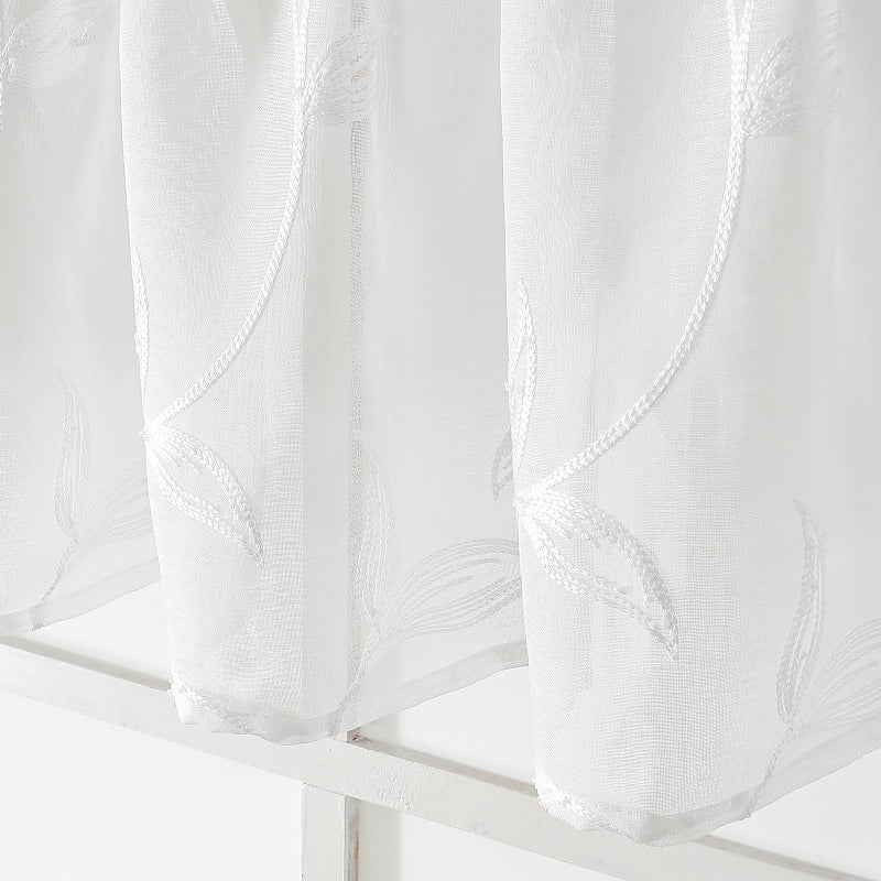 VISIONTEX VISIONTEX Sheer Voile Curtain Valances  Decorative Leaves Embroidered  Rod Pocket Window Treatment for Kitchen/Rustic Bedroom/Living Room (54 x 16 Inch 1 Panel)  - Image 4