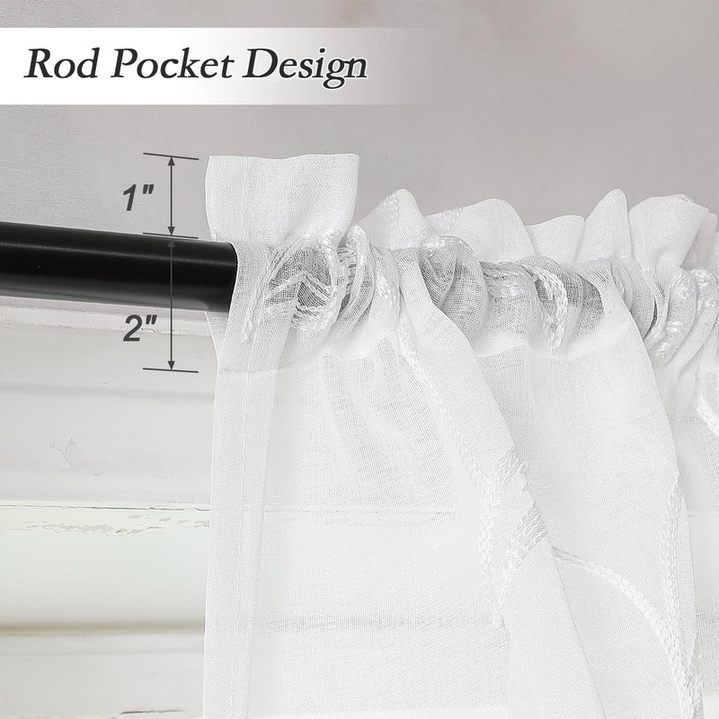 VISIONTEX VISIONTEX Sheer Voile Curtain Valances  Decorative Leaves Embroidered  Rod Pocket Window Treatment for Kitchen/Rustic Bedroom/Living Room (54 x 16 Inch 1 Panel)  - Image 3