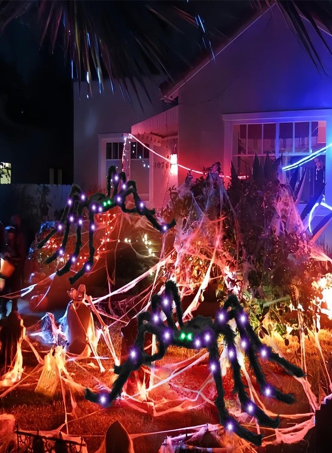 VOMAOK Halloween Spider Decorations 4ft Light Up Giant Spider(2 Pack) with Green Lighted Eyes for Indoor Outdoor Halloween Decorations Yard Party House Décor - Image 4