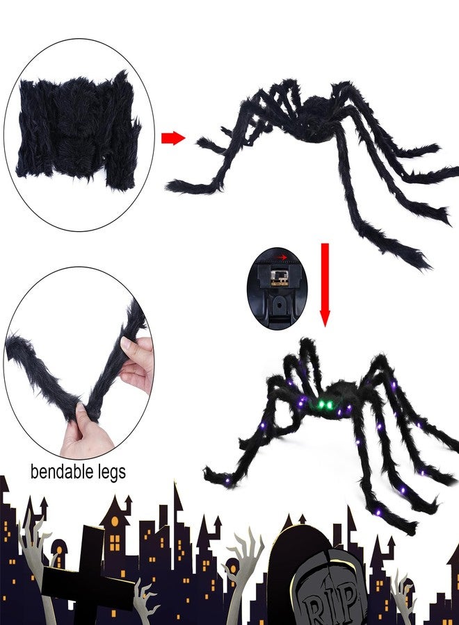 VOMAOK Halloween Spider Decorations 4ft Light Up Giant Spider(2 Pack) with Green Lighted Eyes for Indoor Outdoor Halloween Decorations Yard Party House Décor - Image 3