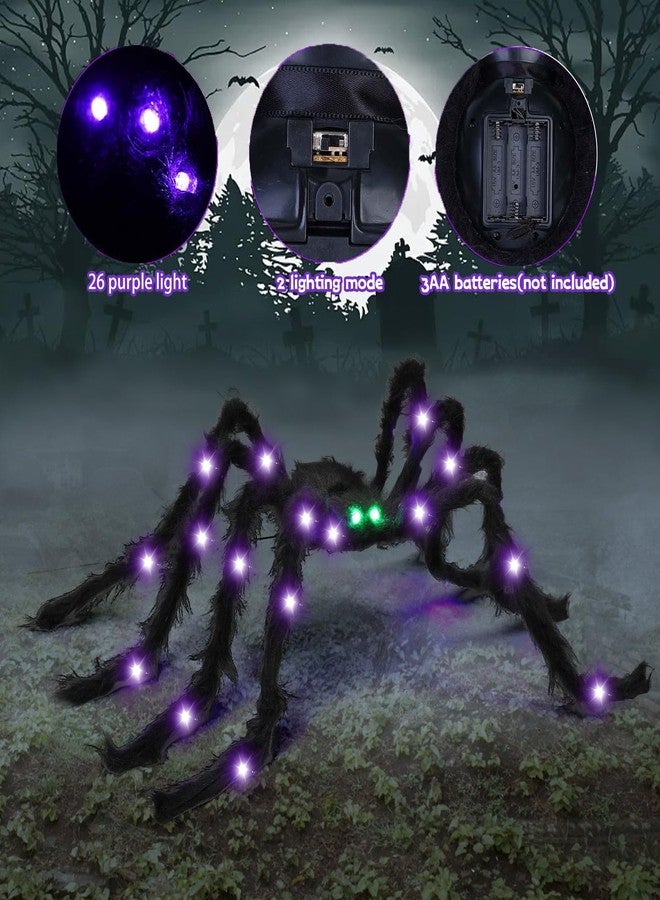 VOMAOK Halloween Spider Decorations 4ft Light Up Giant Spider(2 Pack) with Green Lighted Eyes for Indoor Outdoor Halloween Decorations Yard Party House Décor - Image 2