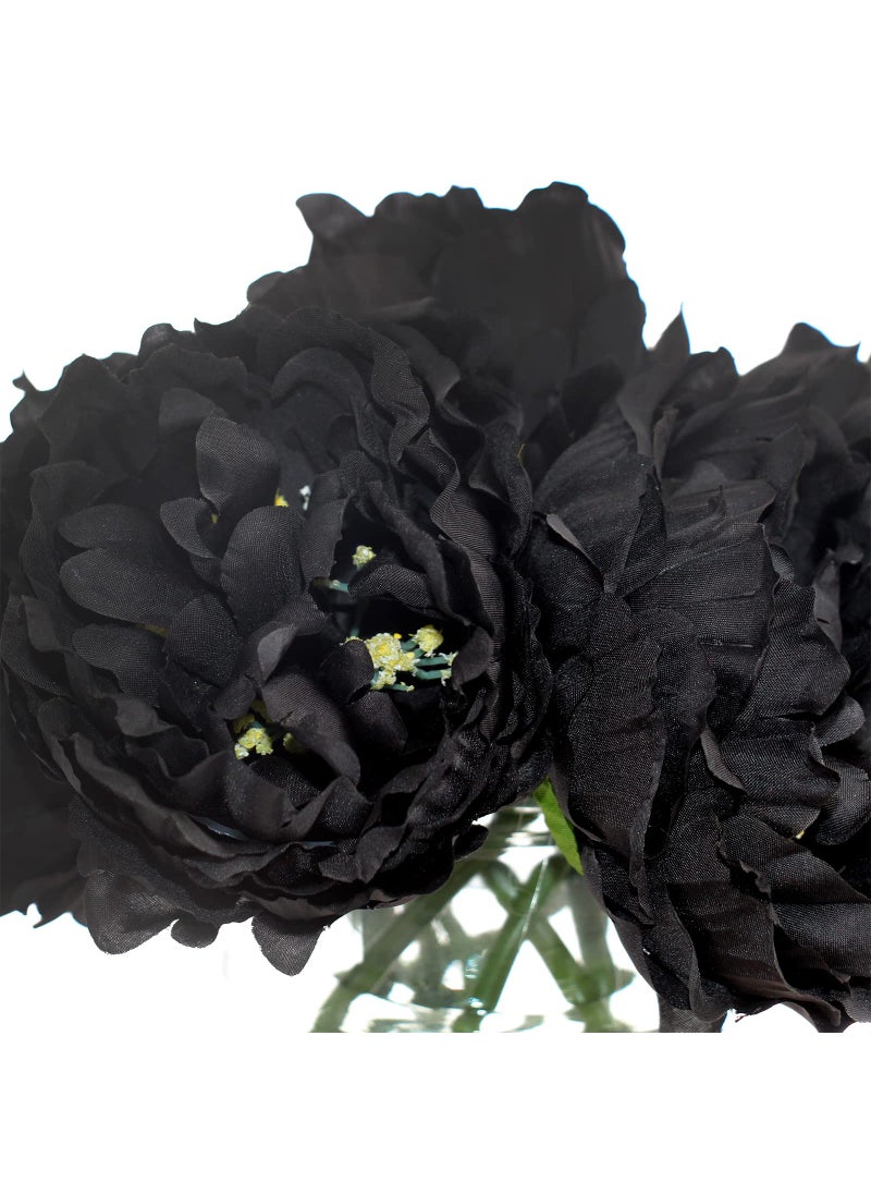 Tinsow Tinsow Artificial Peony Flowers Black Silk Flowers Peony Bouqeut for Halloween Home Deorations Gothic Wedding (Black  10)  - Image 3