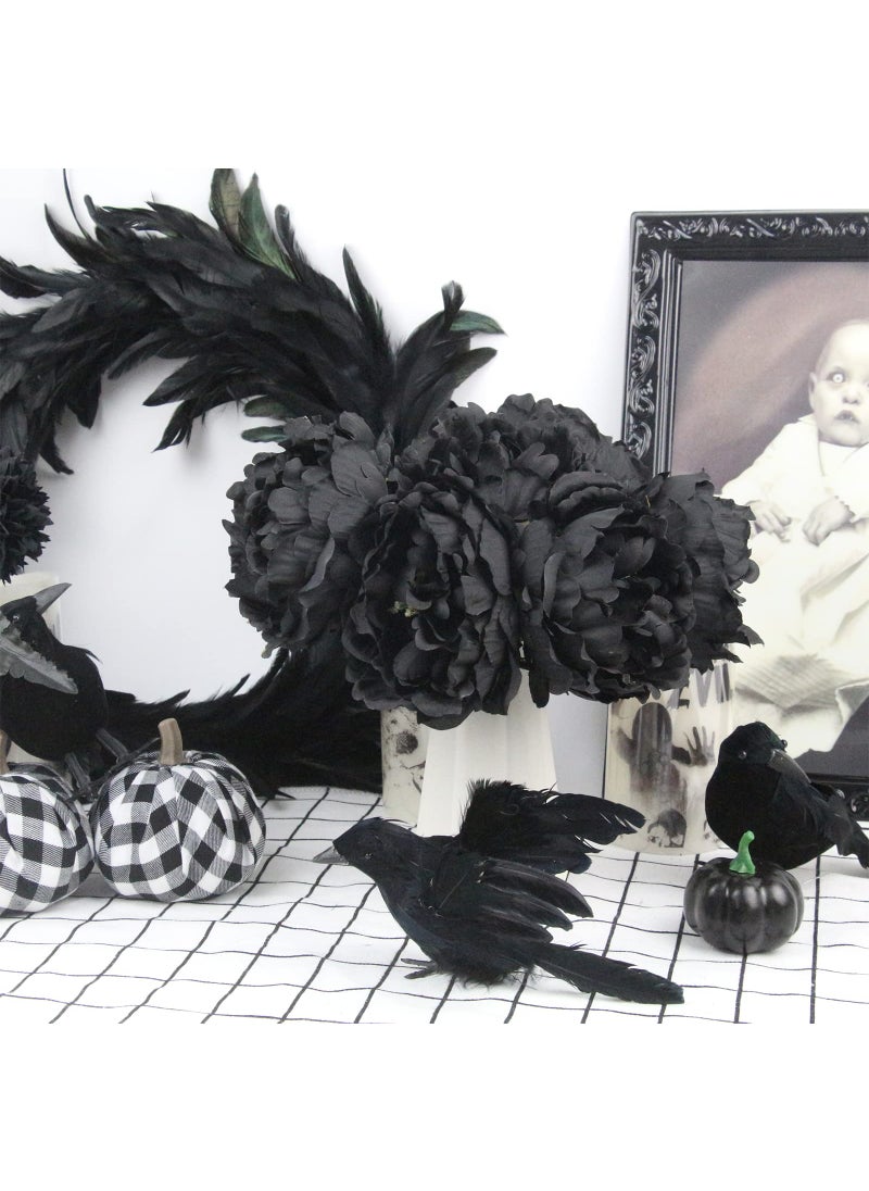 Tinsow Tinsow Artificial Peony Flowers Black Silk Flowers Peony Bouqeut for Halloween Home Deorations Gothic Wedding (Black  10)  - Image 5