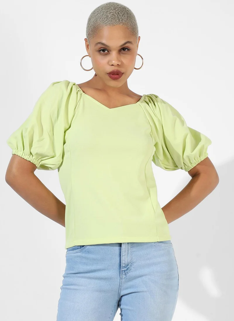 PINACOLADA Women's Lime Green Puff-Sleeved Top