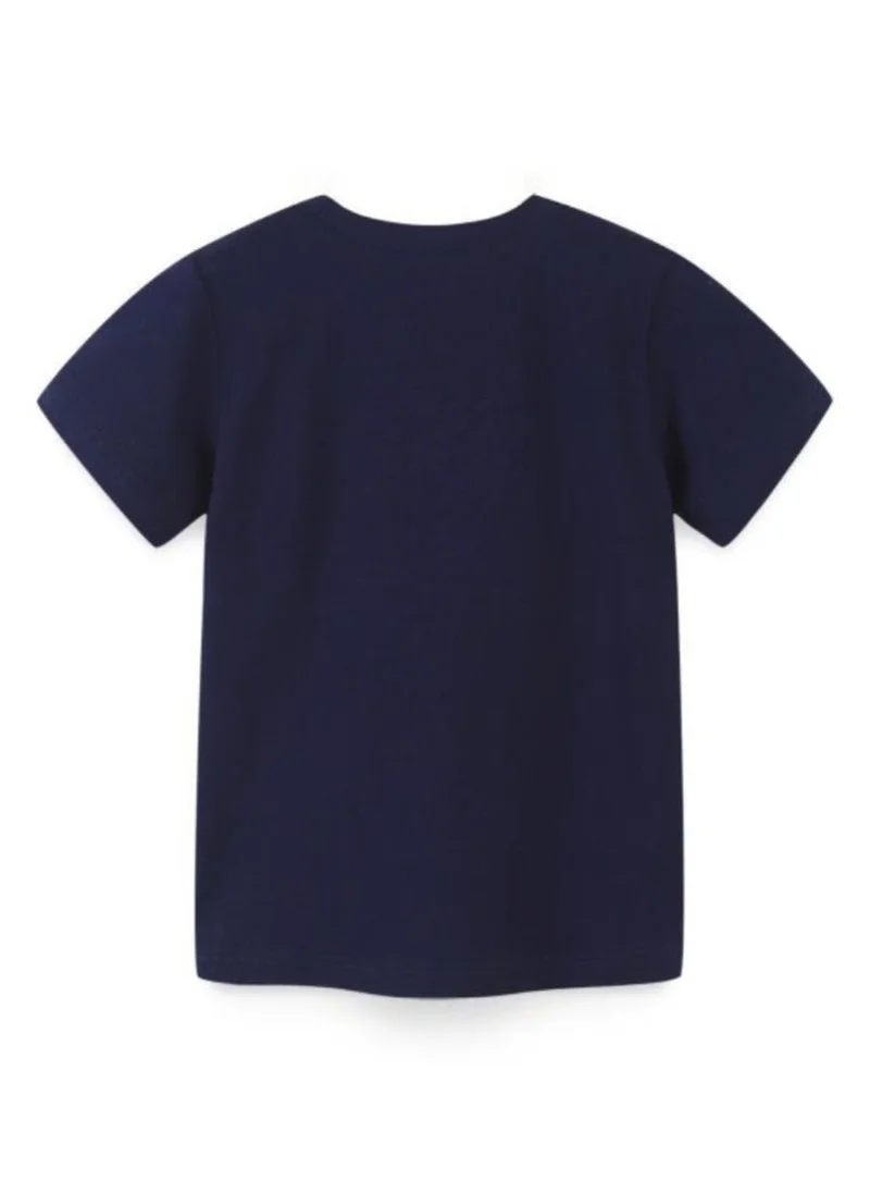 YUNIQEE Navy Blue Self Design Solid Round Neck Cotton T-shirt
