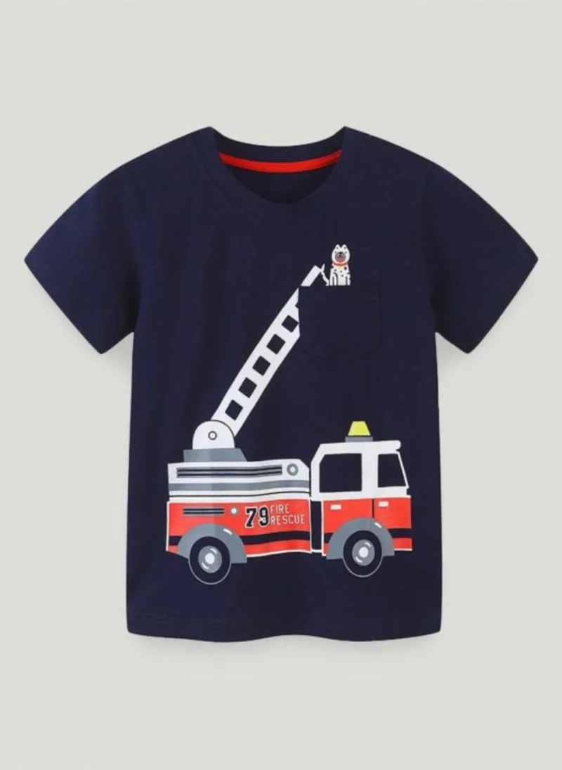 YUNIQEE Navy Blue Self Design Solid Round Neck Cotton T-shirt