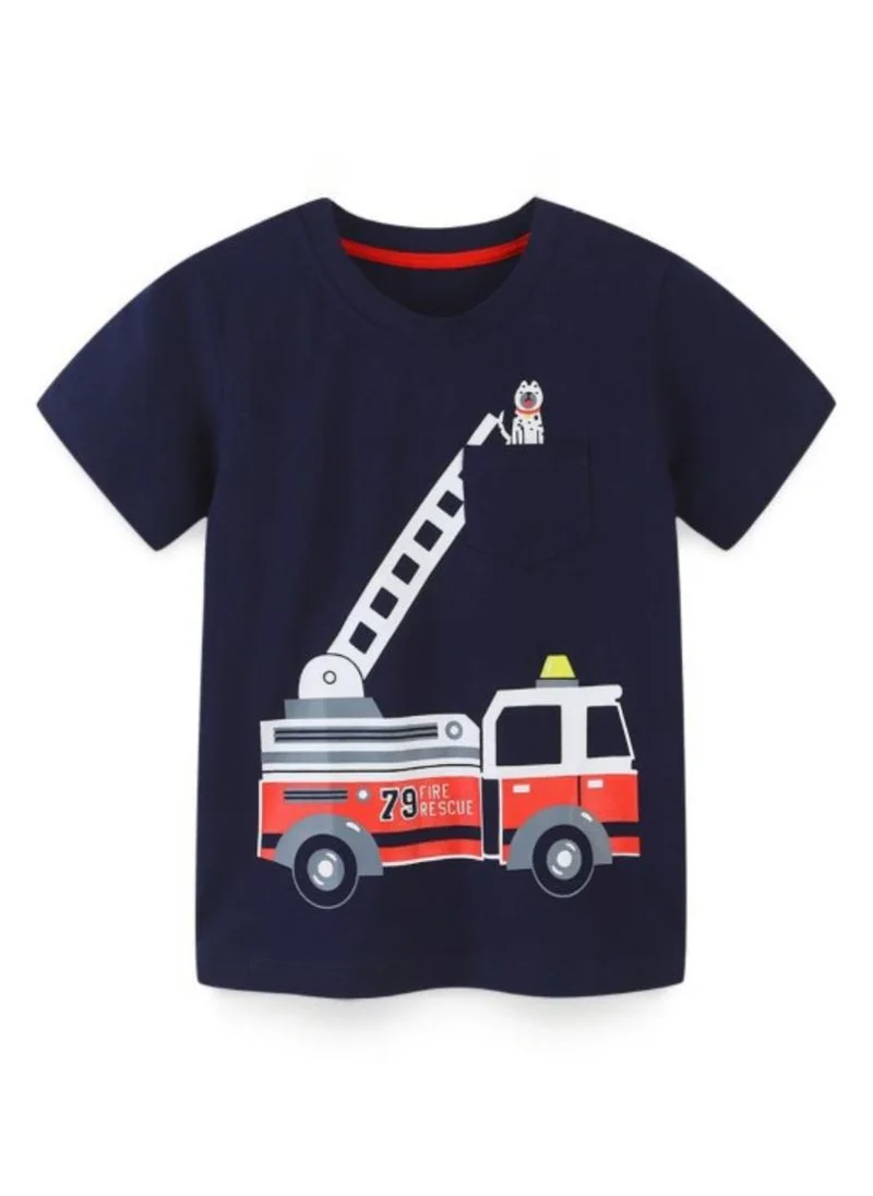 YUNIQEE Navy Blue Self Design Solid Round Neck Cotton T-shirt