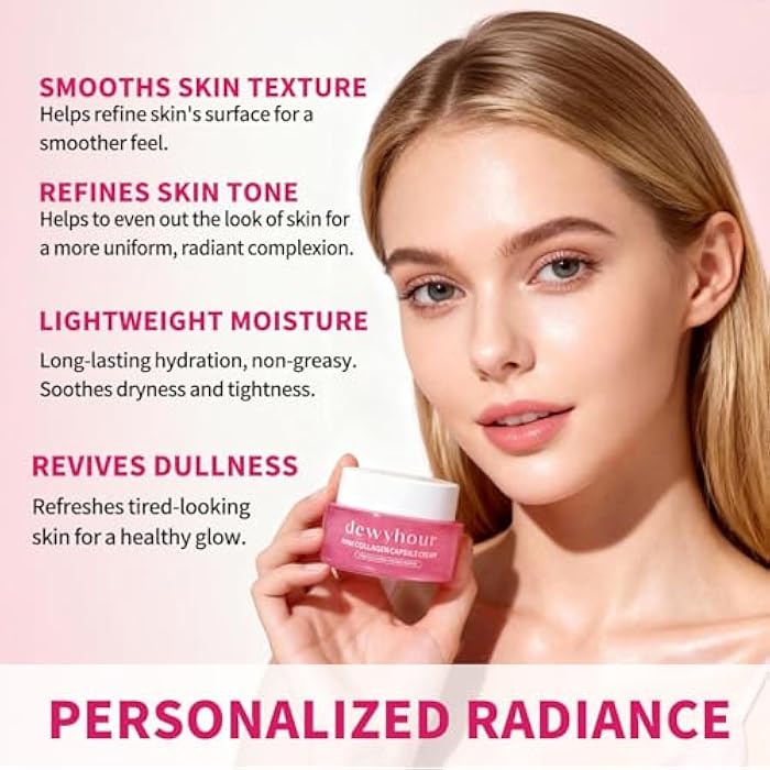 dewyhour Pink Collagen Capsule Face Cream, Lightweight Face Moisturizer, Smoothing & Firming, Brightening Glow, Improves Appearance of Uneven Tone, Korean Skincare, For Dry Skin - Image 4