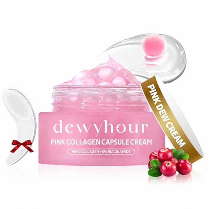 dewyhour Pink Collagen Capsule Face Cream, Lightweight Face Moisturizer, Smoothing & Firming, Brightening Glow, Improves Appearance of Uneven Tone, Korean Skincare, For Dry Skin - Image 1