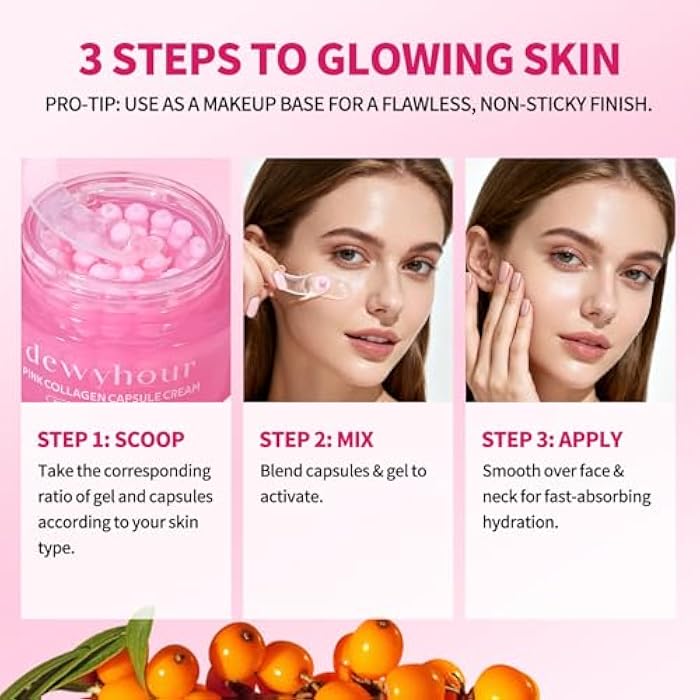 dewyhour Pink Collagen Capsule Face Cream, Lightweight Face Moisturizer, Smoothing & Firming, Brightening Glow, Improves Appearance of Uneven Tone, Korean Skincare, For Dry Skin - Image 5