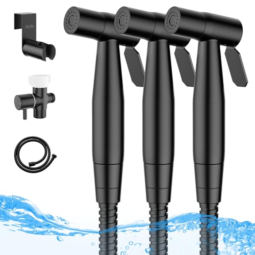 Arofa Handheld Toilet Bidet Sprayer for Toilet-Adjustable Water Pressure Control with Bidet Hose for Feminine Wash, Stainless Steel Brushed Nickel Bidet Faucet Cloth Diaper for Baby Wash, Black,3 Pack - Image 1