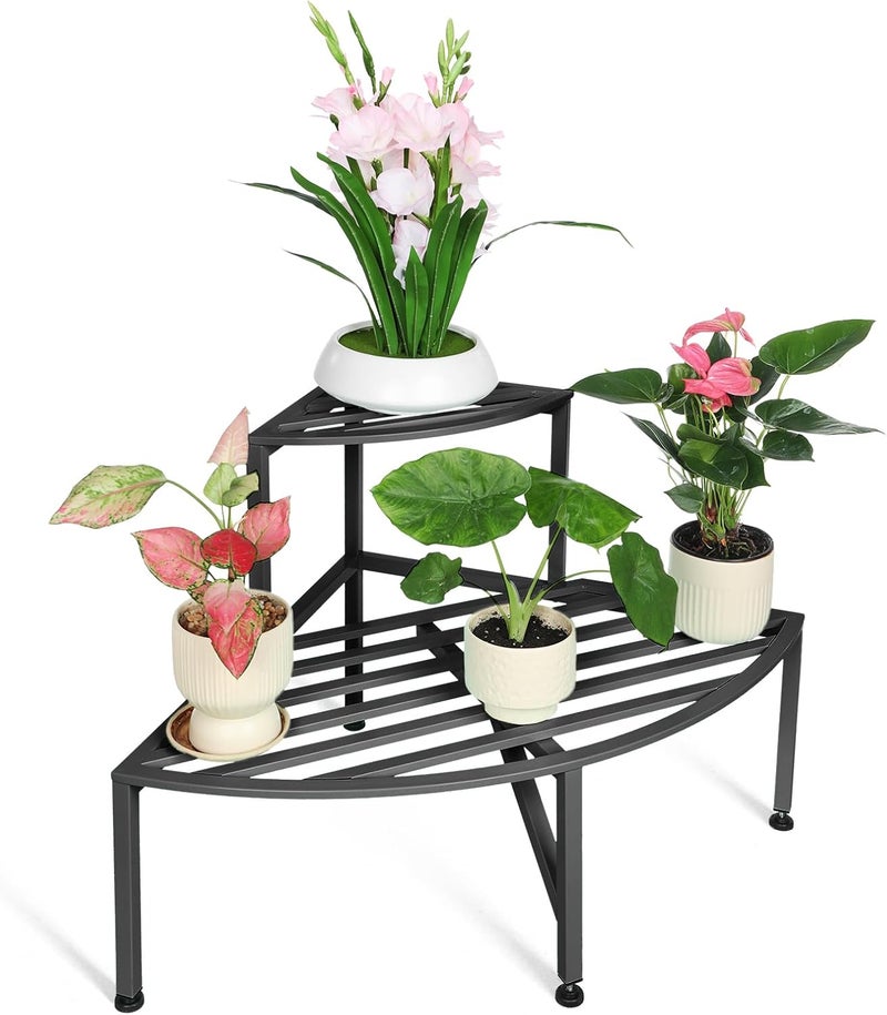 Dipion Corner Plant Stand Outdoor Metal,2 Tier Heavy Duty Ladder Plant Shelf Indoor for Multiple Plants,37.08" L x 22.83" W x 20.07" H,Black - Image 1