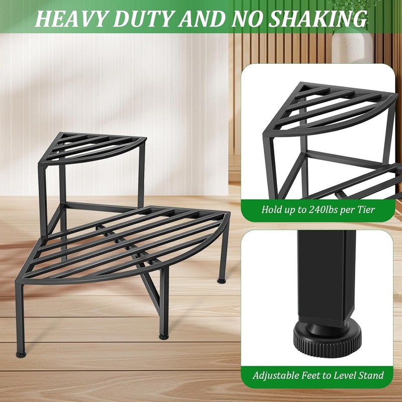 Dipion Corner Plant Stand Outdoor Metal,2 Tier Heavy Duty Ladder Plant Shelf Indoor for Multiple Plants,37.08" L x 22.83" W x 20.07" H,Black - Image 3