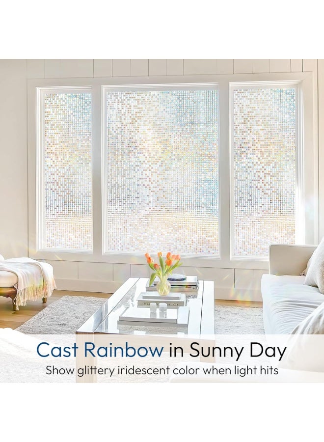 rabbitgoo Window Privacy Film Stained Glass Window Film Mosaic Static Cling Decorative Window Vinyl, Removable Rainbow Window Tint, Non-Adhesive UV Blocking for Home Office, 17.5 x 78.7 inches - Image 1