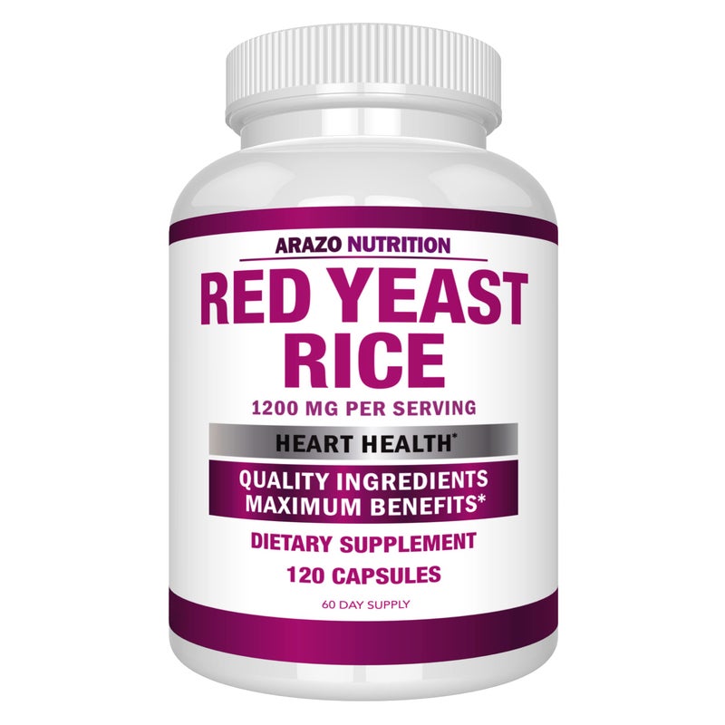 Arazo Nutrition Red Yeast Rice Extract 1200 MG Citrinin Free Supplement Vegetarian 120 Capsules