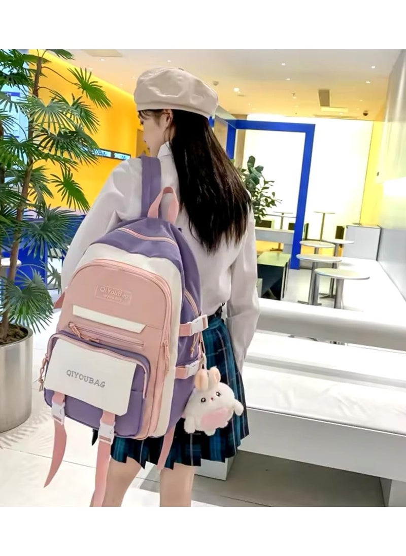 QSHOP - Premium School Backpack Daily Use Laptop Backpack Waterproof Backpack with Plush Pendant Accessories for Teenagers Students Women (42 * 30 * 16cm) - Image 1
