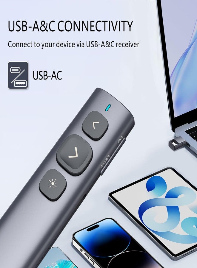 نوروي جهاز تحكم عن بعد للعروض التقديمية Norwii N95 مع مستقبل USB-A&C، جهاز تحكم عن بعد للعروض التقديمية من PowerPoint، مؤشر لاسلكي قابل لإعادة الشحن، جهاز تحريك الشرائح للكمبيوتر الشخصي/الكمبيوتر المحمول/الكتاب الإلكتروني (أخضر، USB-AC) - Image 2