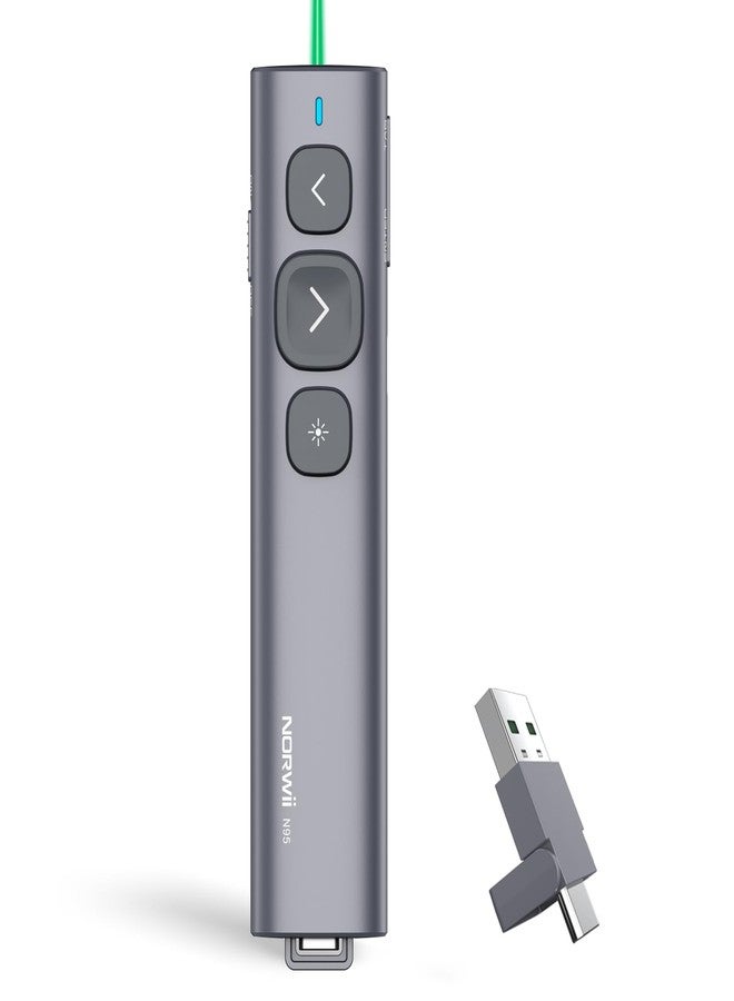 نوروي جهاز تحكم عن بعد للعروض التقديمية Norwii N95 مع مستقبل USB-A&C، جهاز تحكم عن بعد للعروض التقديمية من PowerPoint، مؤشر لاسلكي قابل لإعادة الشحن، جهاز تحريك الشرائح للكمبيوتر الشخصي/الكمبيوتر المحمول/الكتاب الإلكتروني (أخضر، USB-AC) - Image 1
