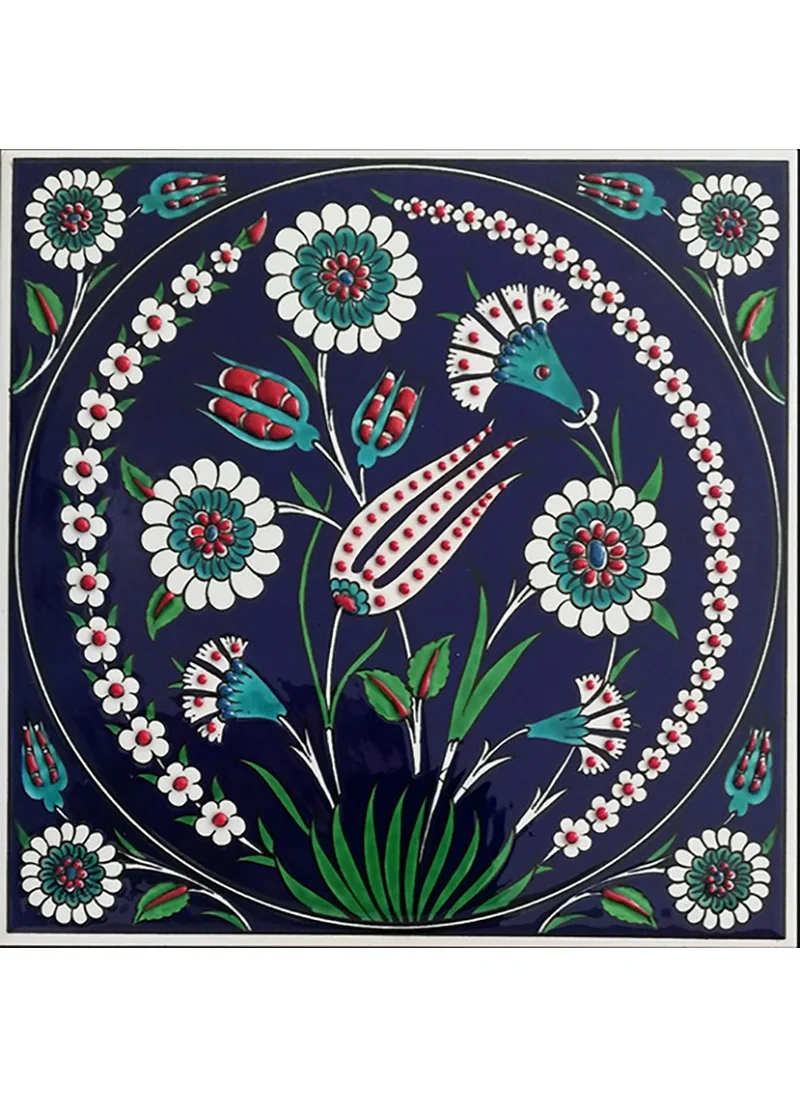 أرمادا Tile 20 x 20 cm Ed 338 Cobalt Tulip Patterned Handkoru Tile