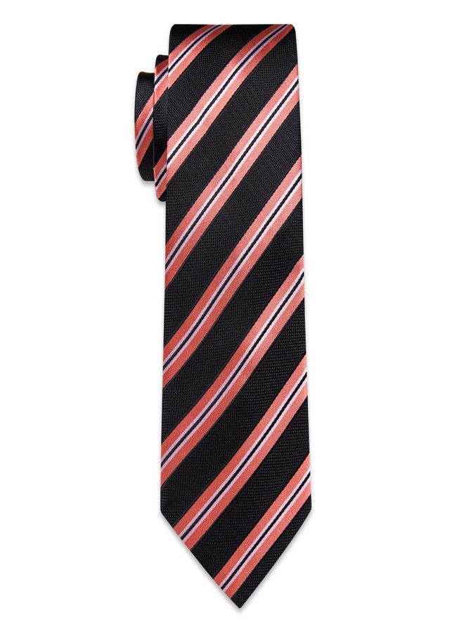 YourTies Black Ties for Men Silk Striped Tie and Pocket Square Cufflinks Set Business Wedding Party - Image 5