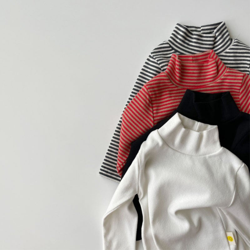 Korean style spring, autumn and winter New half turtleneck cotton bottoming shirt baby trendy close-fitting sports striped long sleeve T-shirt - Image 3