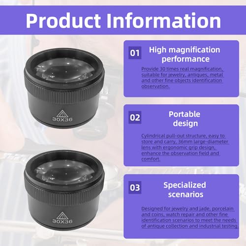 LJZP 6 Pcs Jewelers Loupe with Holder, Monocular Magnifier Magnifying Glass Eye Loop Magnifier 3X/5X/10X/15X/20X and 30 x 36 mm Lens Watch Loupe Jewelry Experimental Repair Tool for Watchmaker - Image 4