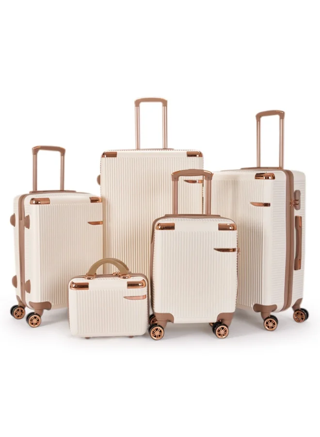 LIMRA Luggage set 5 pieces travel Bags with a distinctive design from limra Beige/gold