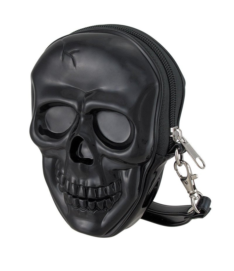 Zeckos Glossy Black Vinyl Molded Skull Shaped Wristlet Purse w/Removable Strap 6 Inches High - Image 2