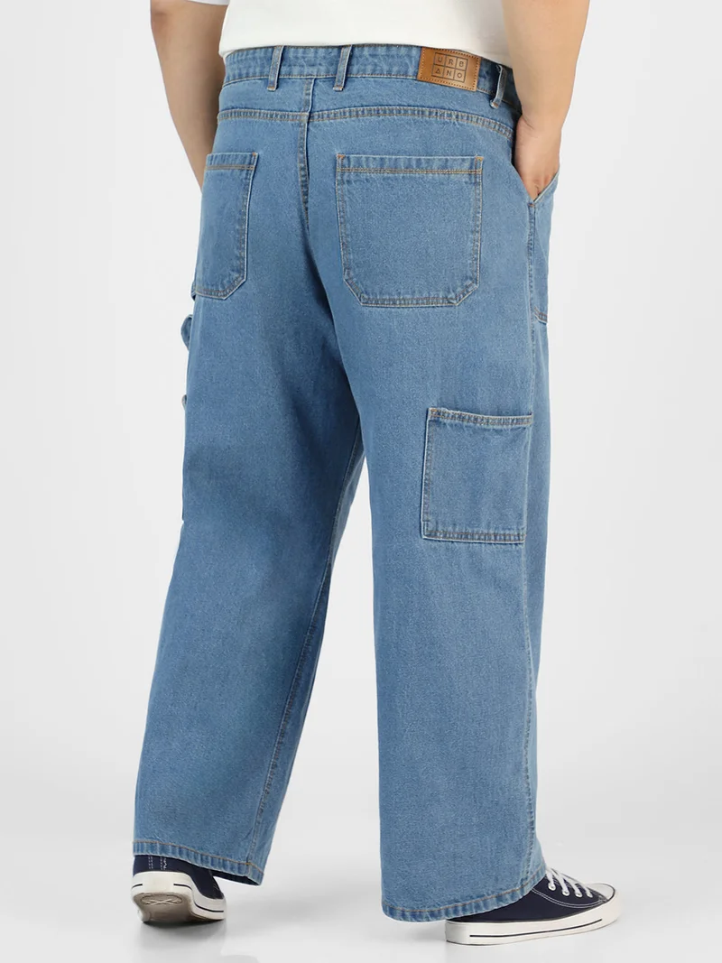 Urbano Fashion  Urbano Plus Men's Light Blue Loose Fit Cargo Carpenter Jeans With 6 Pockets Non-Stretchable  | Best Price UAE