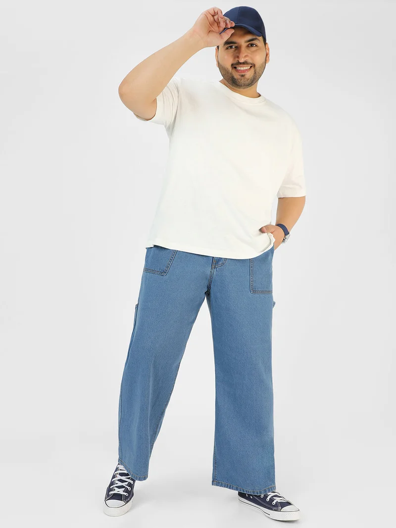 Urbano Fashion  Urbano Plus Men's Light Blue Loose Fit Cargo Carpenter Jeans With 6 Pockets Non-Stretchable  | Best Price UAE