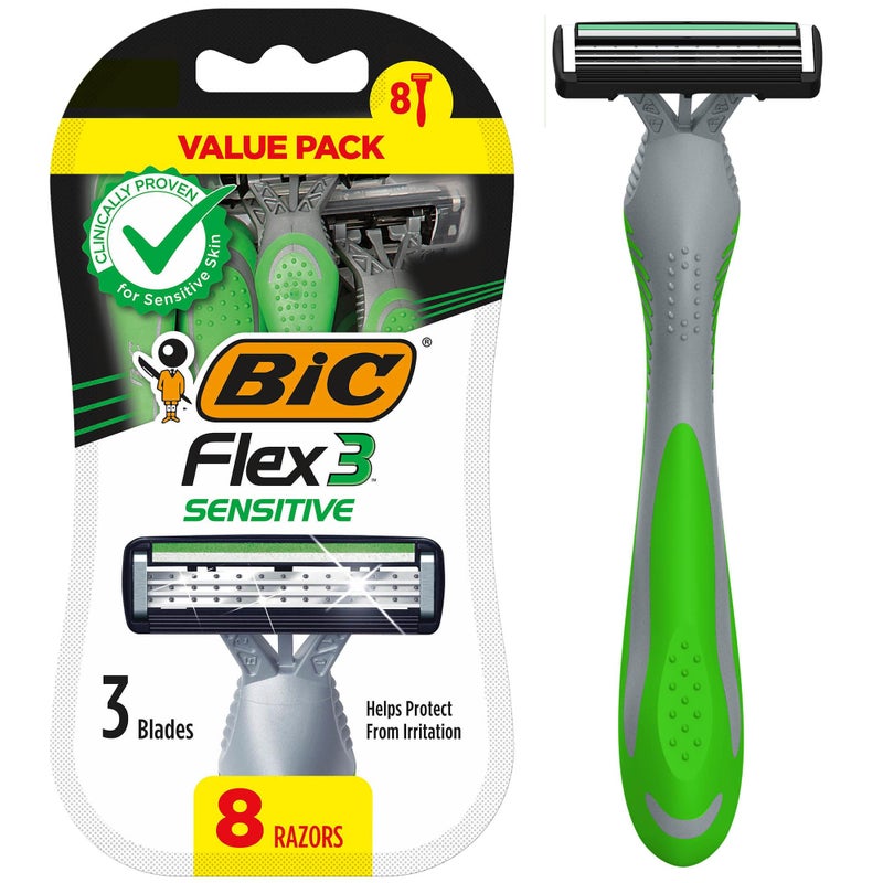 BIC Flex 3 Sensitive Disposable Razors for Men, Great Razors For a Smooth and Comfortable Shave, Shaving Razors With 3 Blades, 8 Count - Image 1