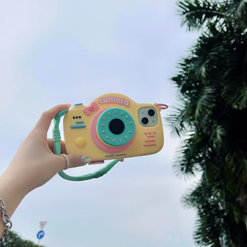 QoKcoahn Case for iPhone 15 Pro MaxFunny 3D Cartoon Retro Camera Phone Case with Bracket Wristband Cute Kawaii Phone Cases Soft Silicone Shockproof for iPhone 15 Pro Max - Image 3