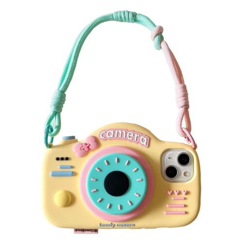 QoKcoahn Case for iPhone 15 Pro MaxFunny 3D Cartoon Retro Camera Phone Case with Bracket Wristband Cute Kawaii Phone Cases Soft Silicone Shockproof for iPhone 15 Pro Max - Image 1