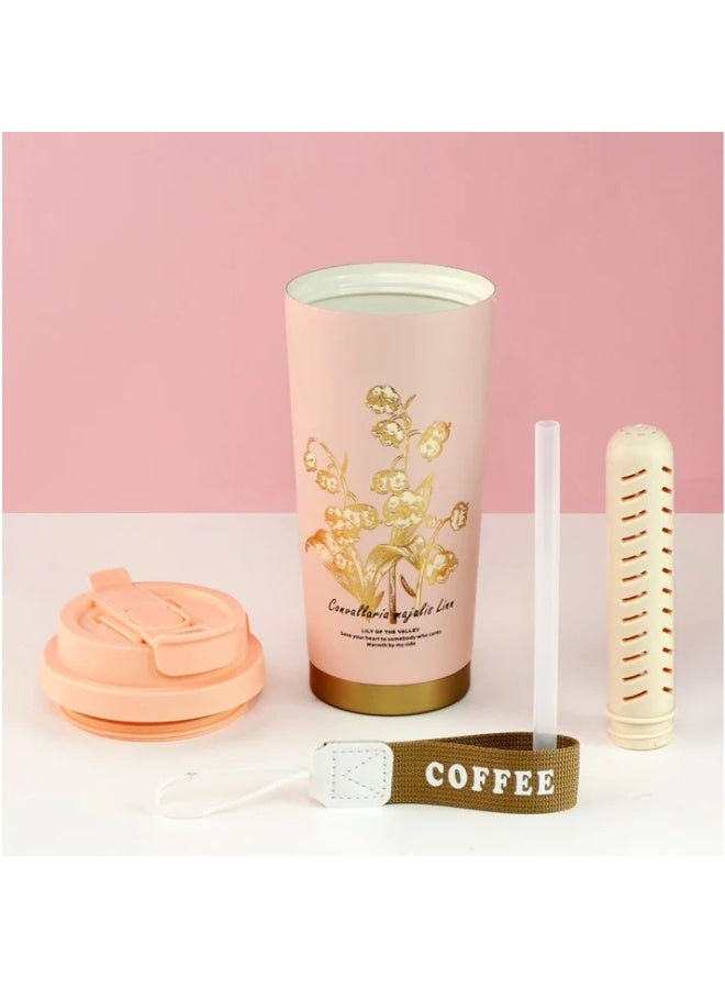 LITTLE SURPRISE BOX Lily Pink Stainless Steel premium Insulated Detox Infuser Bottle with Tea and Fruit Infuser attachment, 520ml - Image 4