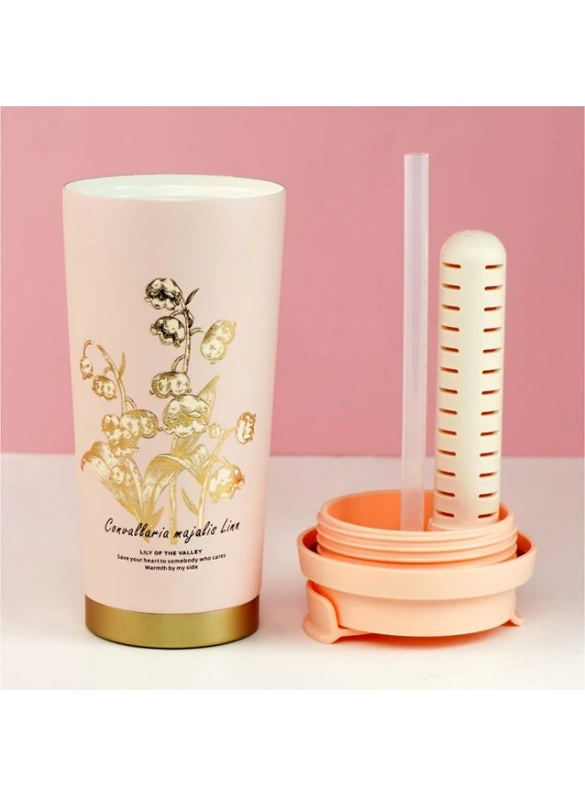 LITTLE SURPRISE BOX Lily Pink Stainless Steel premium Insulated Detox Infuser Bottle with Tea and Fruit Infuser attachment, 520ml - Image 5
