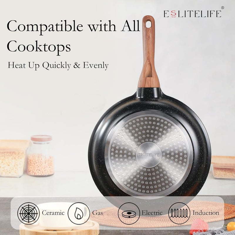 ESLITE LIFE 8 Inch Frying Pan with Lid Nonstick Induction Skillet Small Egg Omelette Maker Pan with Granite Coating - Image 4